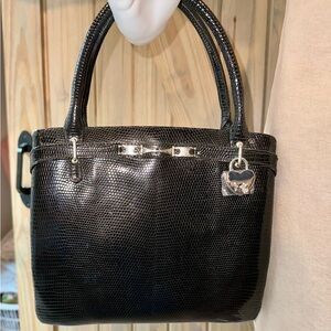 Luxurious vintage genuine lizard skin  Black and Silver Shoulder